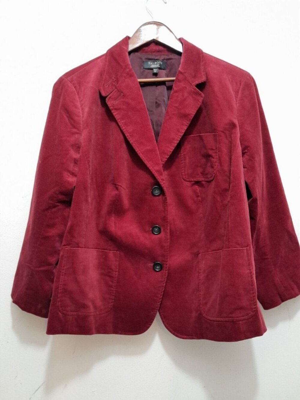 New Talbots Womens Corduroy Blazer Classic Preppy Career Work Burgundy 18 Petite